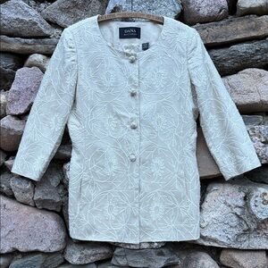 ✨ Dana Buchman Embroidered Silk Jacket – Cream Linen Look – Excellent